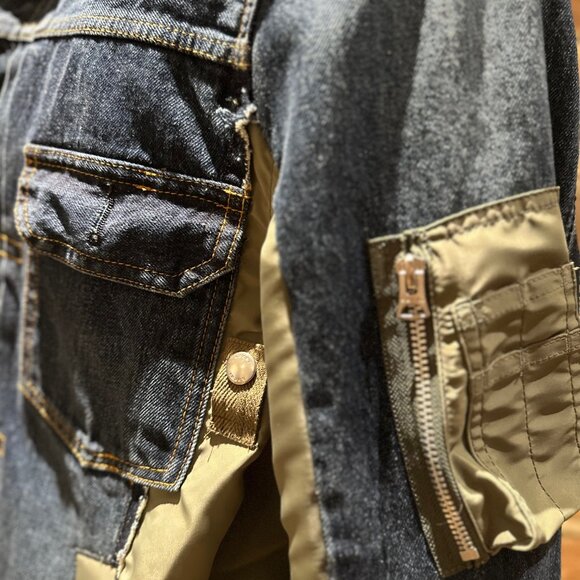 Sacai Hybrid Denim MA-1 Bomber Jacket Sz 3 – Indigo Blue / Olive Nylon Japan - Picture 6 of 8